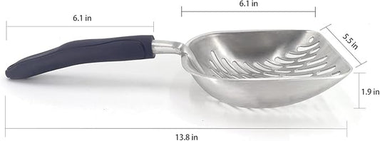 Non-Stick Metal Cat Litter Scoop with Long Handle, Solid Aluminum Alloy Deep Shovel, Kitten Pooper Lifter Scoop with Hole, Durable Kitty Litter Box Scooper Poop Sifter (Dark)