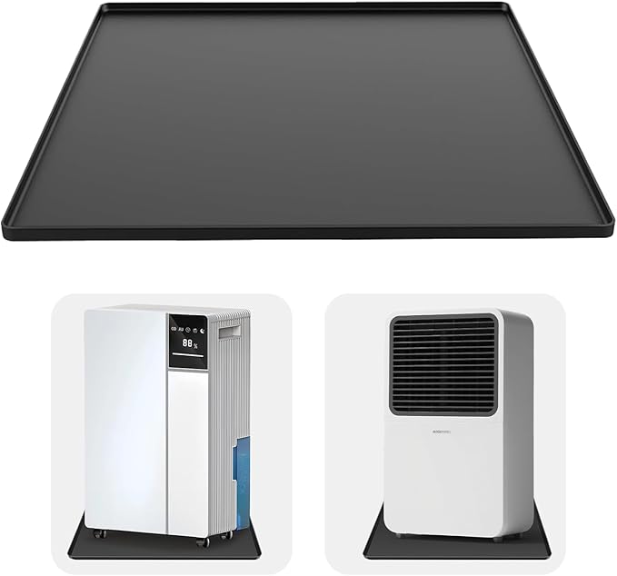 Dehumidifier Drip Mat- 23.6'' x 19.7'' x 0.78'' Silicone Humidifier Drip Mat, With Raised Edge, Non-Slip,Spill-Proof,Dehumidifier Drip Pan,Prevent Water Leakage and Protect Floor & Carpet-Black