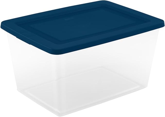 Sterilite 32 Pack Storage Boxes, Clear Plastic Stackable Containers, Lightweight Home Organizers with Snap Lids, 58 Quart, Marine Blue