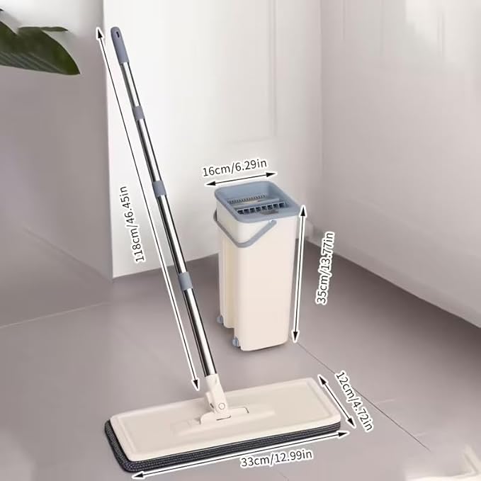 Mop and Bucket with Wringer Set, Hands Free Flat Floor Mop and Bucket, 4 Washable Microfiber Pads Included, Wet and Dry Use, Home Cleaning System for All Floor Types and Windows