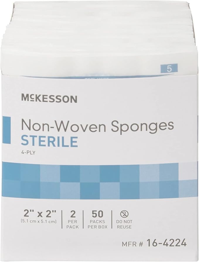 McKesson Non-Woven Sponges, Sterile, 4-Ply, Polyester/Rayon, 2 in x 2 in, 2 per Pack, 1500 Packs, 3000 Total