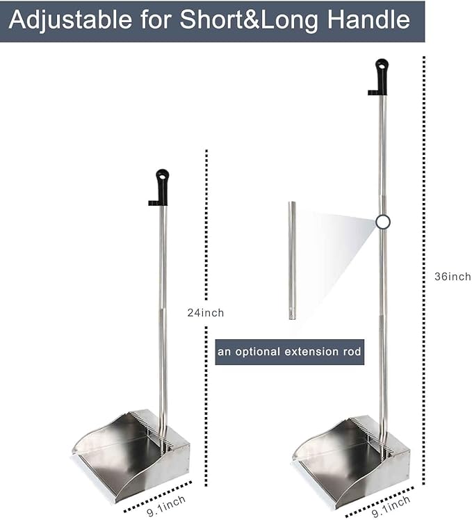 3 Pack Stainless Steel Dustpan Metal Dustpan with Handle Heavy Duty Dust Pan Upright Dust Pan for Home Office Lobby