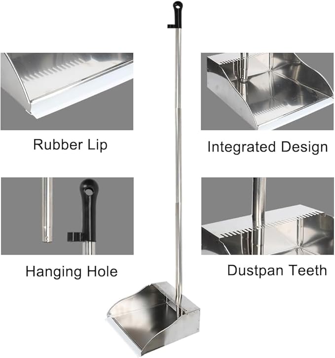 3 Pack Stainless Steel Dustpan Metal Dustpan with Handle Heavy Duty Dust Pan Upright Dust Pan for Home Office Lobby