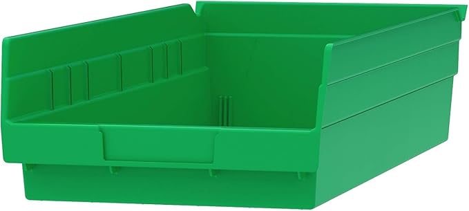 Akro-Mils 30158 Plastic Shelf Bins, Heavy Duty Storage Bins for Garage, Closet, and Drawer Organization, 18-Inch x 8-Inch x 4-Inch, Green, 12-Pack