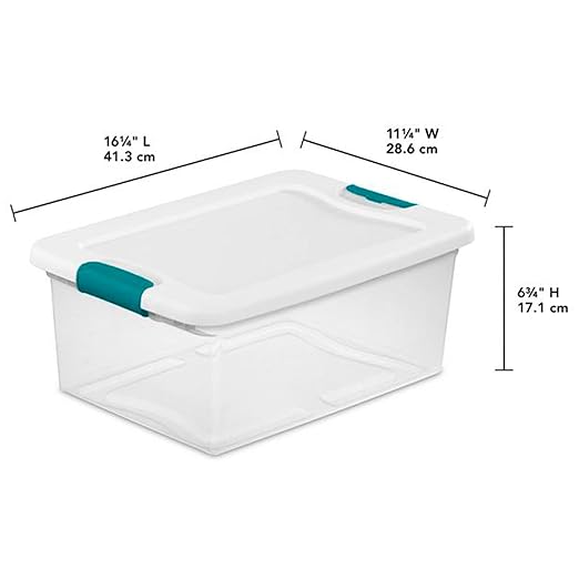 Sterilite+14948012+15+Quart+White%2fClear+Plastic+Storage+Box+With+Blue+Aquarium+Latches