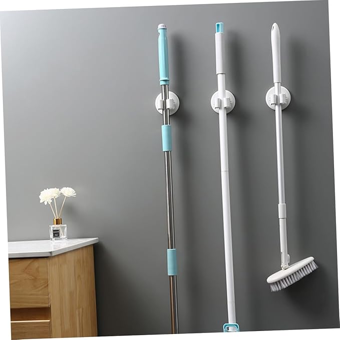 3pcs Mop and Broom Holder Wall-mounted Suction Cup Clamp Cleaning Tool Gripper