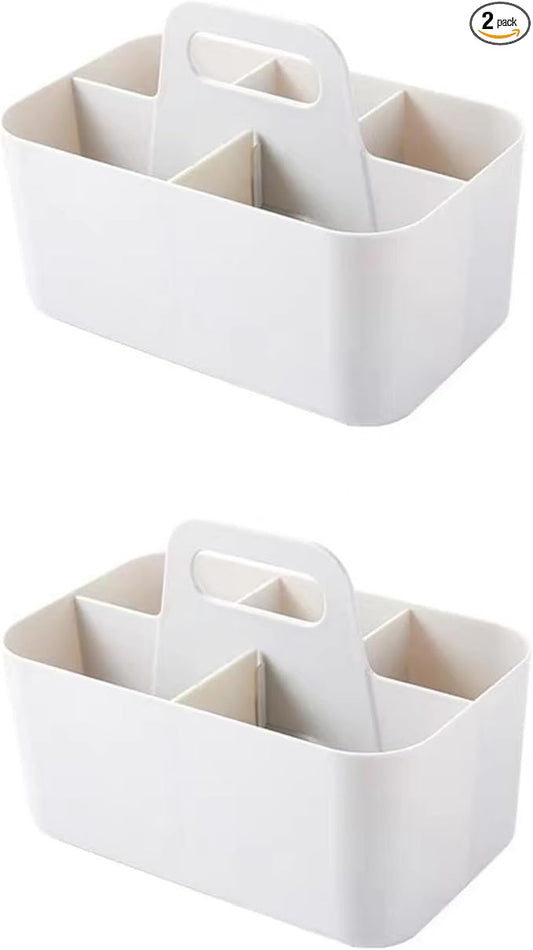 Feadily (2 Pack Plastic Shower Caddy Portable, Portable Basket with Handle Storage Organizer, Stackable 5 Compartments, 9.76" x 6" x 6.7", White
