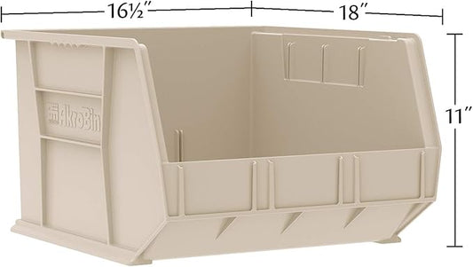 Akro-Mils 30270 AkroBins Plastic Storage Bins, Space-Saving Stackable Bins for Garage, Pantry, Craft Organization, 18" x 16" x 11", Blue, 3-Pack