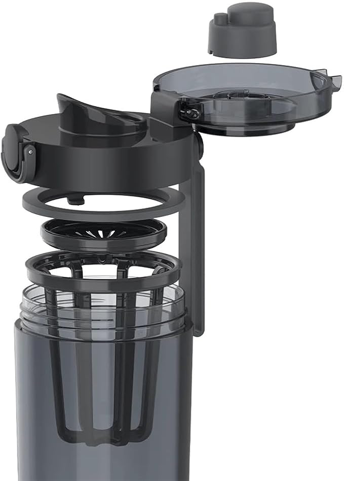 Xiaomi Tritan Water Bottle 600ml, BPA-Free Portable Cup with Tea Strainer & Leak-Proof Lock, One-Hand Operation, for Travel/Sports (Dark Grey)