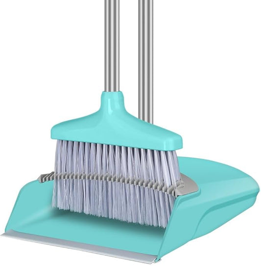 FGY Broom and Dustpan Set Stand Up Broom and Dust Pan Combo for Dog Cat Pets Home Use (Blue)