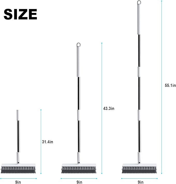 Floor Scrub Brush with Long Handle, Heavy-Duty Stiff Bristles, V-Shape Floor Scrubber Brush for Tile, Concrete & Grout Lines, Stand-Up Cleaning for Garage, Bathroom, Deck & Patio