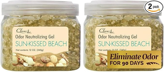 Clear Air Odor Eliminator Gel - 12 oz, Pack of 2 - Air Freshener Made with Essential Oils - Eliminates Odors in Bathrooms, Cars, Boats, RVs & Pet Areas - Sun-Kissed Beach Scent