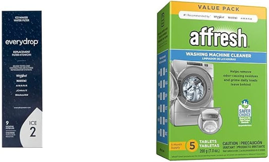 Everydrop by Whirlpool Ice Filter, F2WC9I1, Single-Pack & Affresh Washing Machine Cleaner, Cleans Front Load and Top Load Washers, Including HE, 5 Tablets