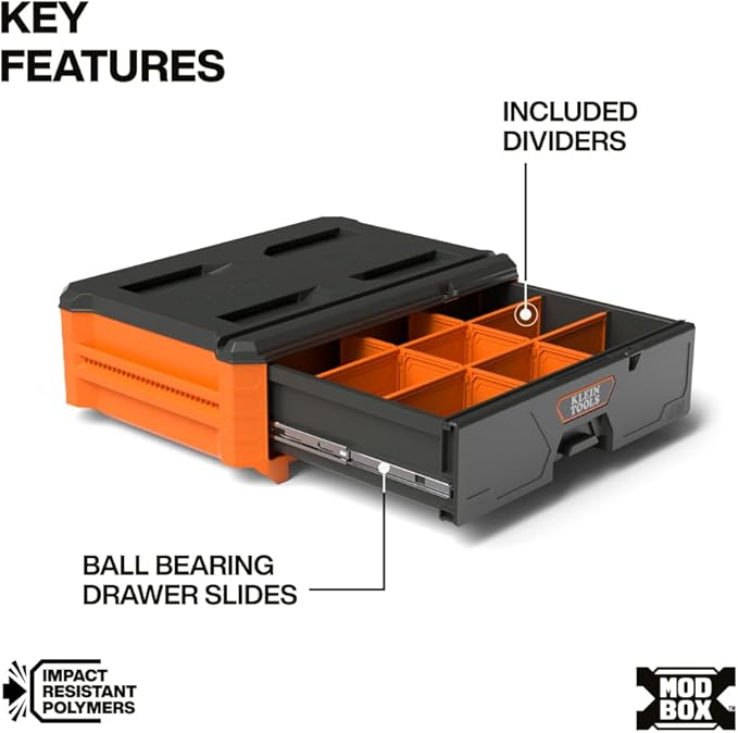 Klein Tools 54844MB MODbox Compact Single Drawer Box Full Width, Tool Storage Drawer with Ball Bearing Slides, Dividers Included, PVC Foam Mat