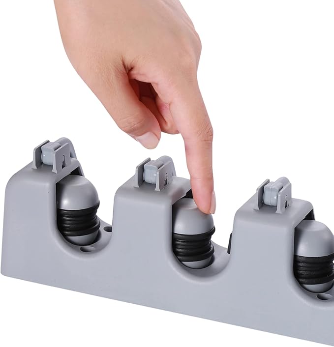 Mop and Broom Holder Broom Hanger Wall Mounted Home Garden Garage Tool Organizer Storage Rack 3 Slots with 4 Hooks,Grey