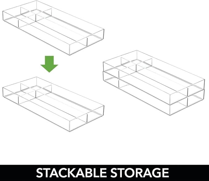 mDesign Plastic Stackable Office Divided Storage Drawer Organizer Tray for Cabinet, Desk, Shelf, or Closet Organization - Holds Note Pads, Pens, Tape, Staples, Scissors, Lumiere Collection - Clear