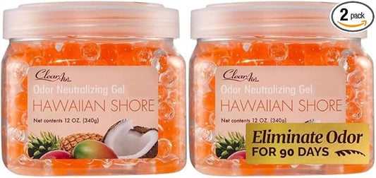 Clear Air Odor Eliminator Gel - 12 oz, Pack of 2 - Air Freshener Made with Essential Oils - Eliminates Odors in Bathrooms, Cars, Boats, RVs & Pet Areas - Hawaiian Shore Scent