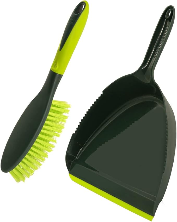 Pine-Sol Dustpan and Brush Set | Nesting Snap-On Design | Portable, Compact Dust Pan and Hand Broom for Cleaning with Rubber Grip Edge, Green