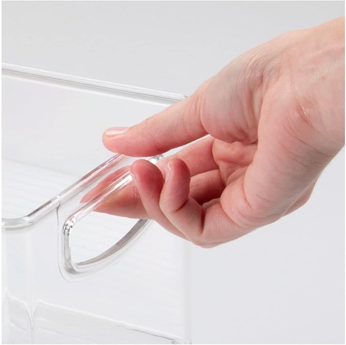 mDesign Plastic Video Game and DVD Storage Organizer - Game and Movie Disc Holder Bin with Handles for Home Media Console Stand and Closet Shelf - Ligne Collection - 4 Pack - Clear