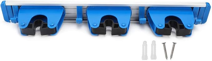 Broom and Mop Holder, Mop Broom Holder Wall Mounted with 3 Sliding Positions, Mop Organizer, Utility Tool Organizer for Home