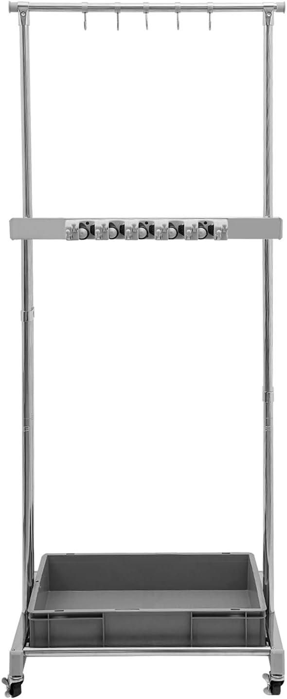 Garden Tool Organizer, 10 Slots with Hooks, Movable Floor-Mounted Mop Rack Floor Standing Cleaning Tool Cart Storage for Garage Organization and Storage, Hold Long-Handled Tool/Rake/Broom (Style 3)