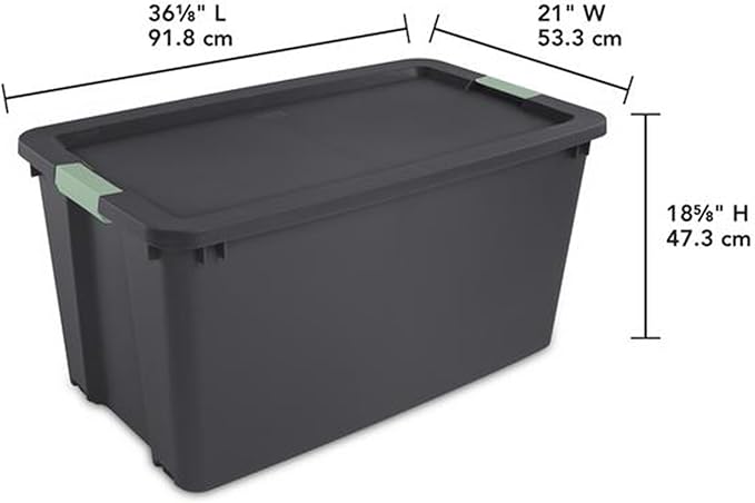 Sterilite 16 Pack 45 Gallon Wheeled Latch Tote, Stackable Plastic Storage Bin, Gray/Green