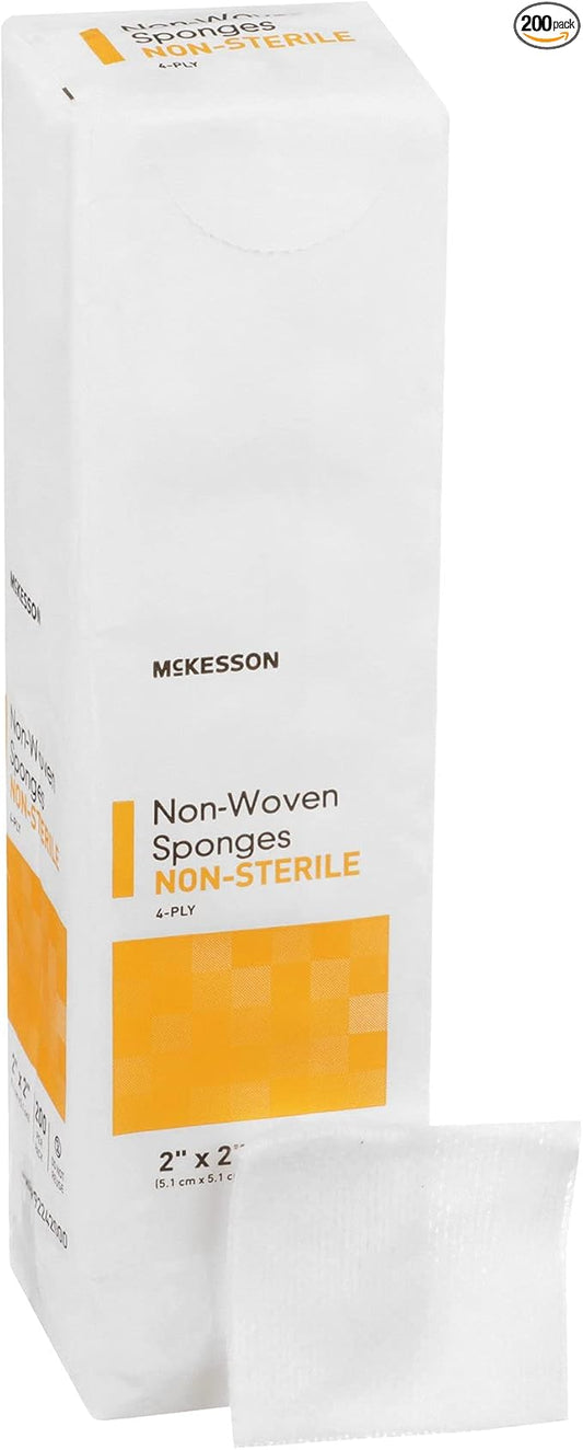 McKesson Non-Woven Sponges, 4-Ply Non-Sterile, Polyester/Rayon Blend, 2 in x 2 in, 200 per Pack, 1 Pack