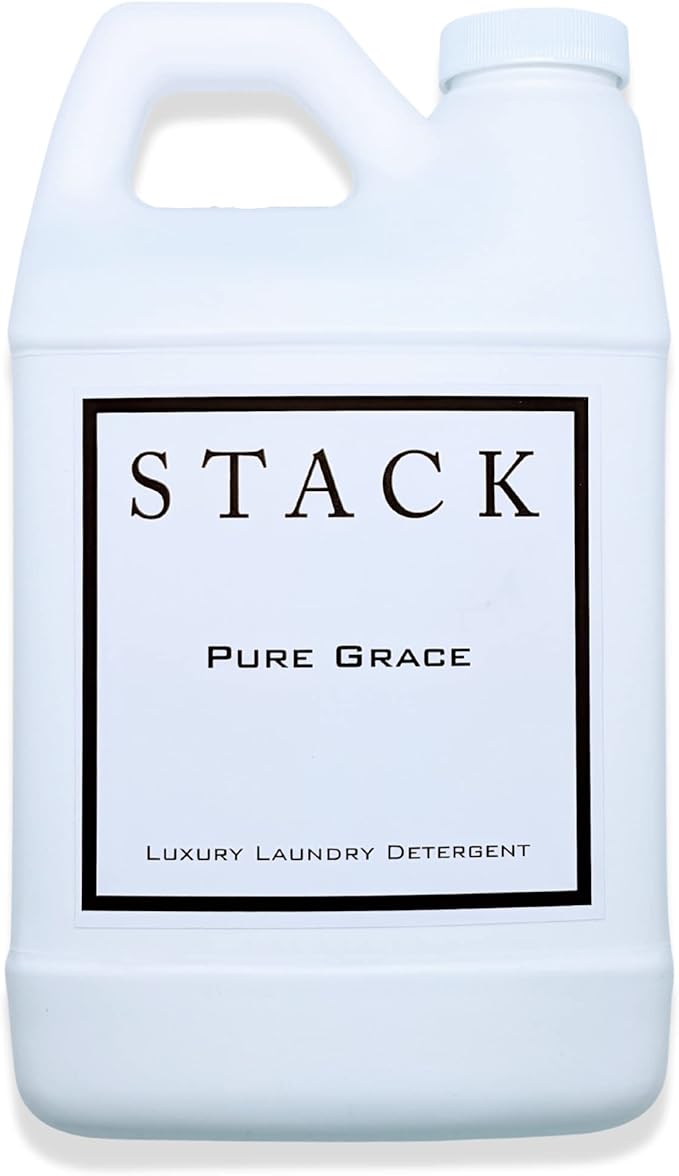 STACK Pure Grace Luxury Laundry Detergent - Premium Scented Laundry Detergent for HE & Standard Washers - Infused With Egyptian Musk and Patchouli - Dye Free Gentle & Effective Cleaning - 32 oz