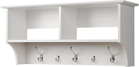 Prepac 36" Contemporary Wall Mounted Coat Rack, Coat Hooks Wall Mount with 2 Shelves, Ideal for Hallway or Entryway Storage Solution, 11.5"D x 36"W x 16.5"H, White