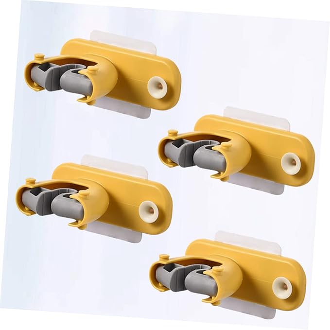 PRETYZOOM 4pcs Bathroom Storage Mounted Mop Holder Broom Organizer for Easy Cleaning Self-adhesive Hooks Yellow