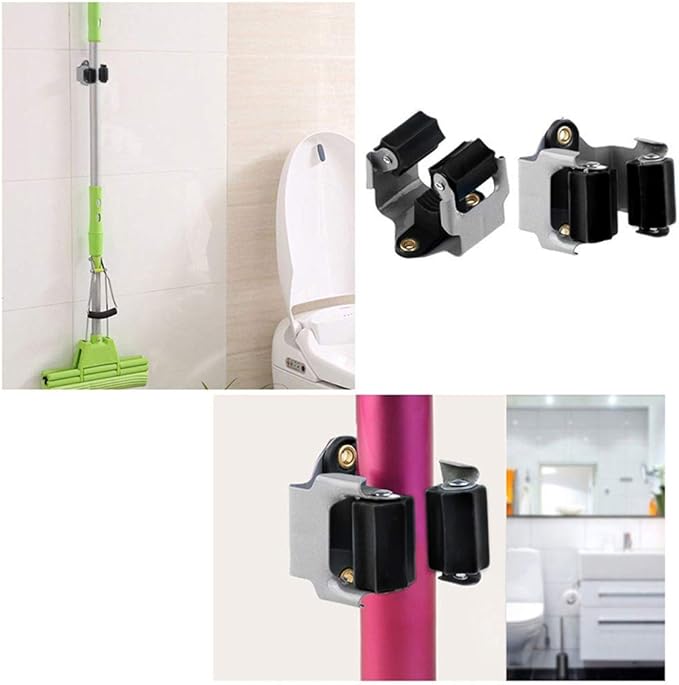 Broom Holder Wall Mount 10 Pack Heavy Duty Metal Mop Broomstick Shovel Handle Hanging Clips Clamp Organizer Hanger Rack Gripper Black