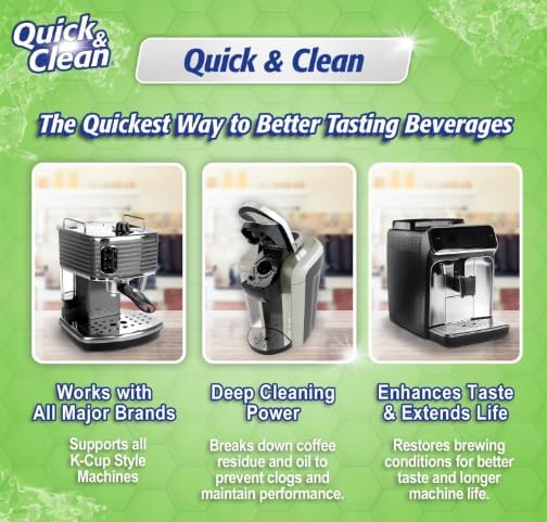 Quick & Clean [12-Pack] Keurig Cleaning Pods - K Cup Cleaner Pod For Keurig - 2.0 Coffee Machine Compatible, Removes Stains, Non-Toxic and Eco-Friendly