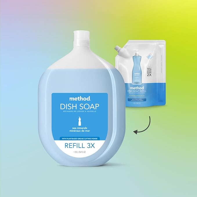 Method Gel Dish Soap Refill, Lime + Sea Salt Scent, Powerful Cleaning Formula, Large Refill Tub, Cuts Through Grease, 54 Fl Oz