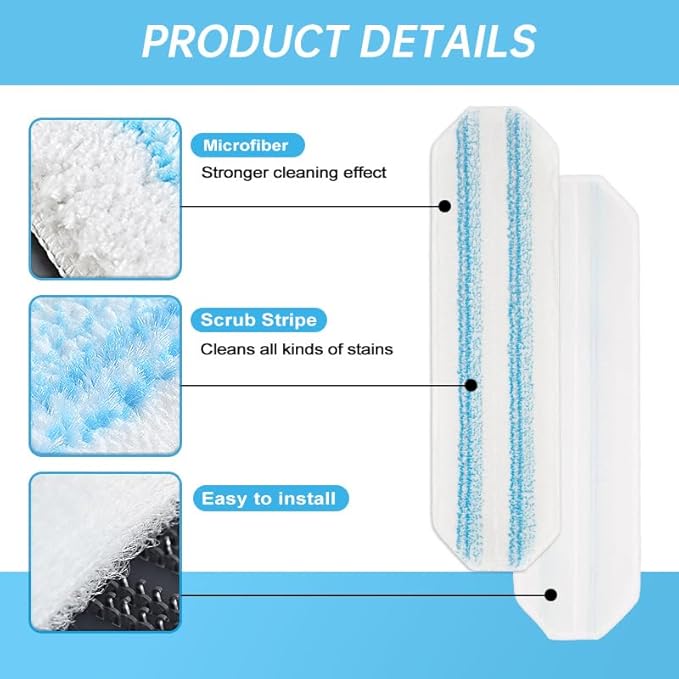 6 Pack Reusable Mop Pads Compatible with O-Cedar/Vileda H2prO System,Microfiber Pads Refills Machine Washable Up to 100 Times Wet Dry Use Suitable for All Floor Types (6 Pack)