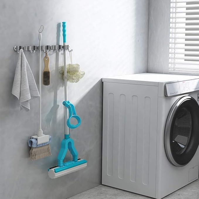 Broom Mop Holder Wall Mount Stainless Steel Tool Hanger Storage Organizer for Home, Kitchen, Garage, Garden, Laundry Room, Bathroom Organization and Storage(4 Racks 5 Hooks)