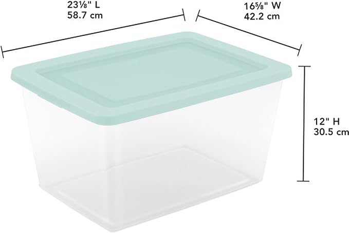 Sterilite 24 Pack Storage Boxes, Clear Plastic Stackable Containers, Lightweight Home Organizers with Snap Lids, 58 Quart, Mindful Mint