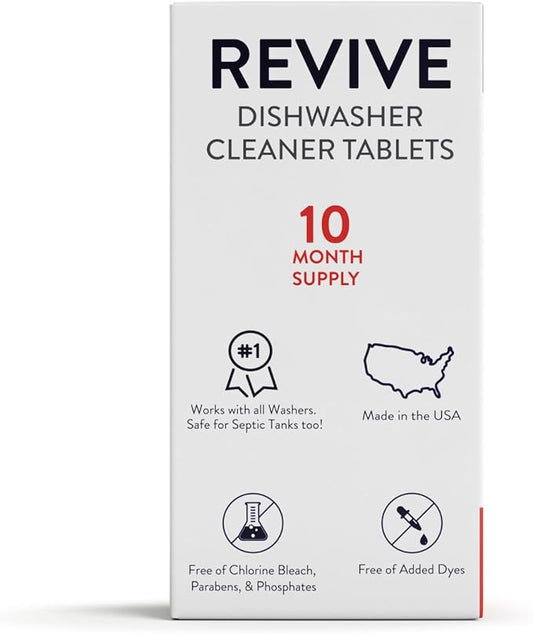 Immunity Boost Washing Dishwasher Cleaner Tablets 10ct by Revive Essential Oils - 10 Month Supply, Synthetic Fragrance Free, Removes Limescale, Grease and Odors, Made with Essential Oils
