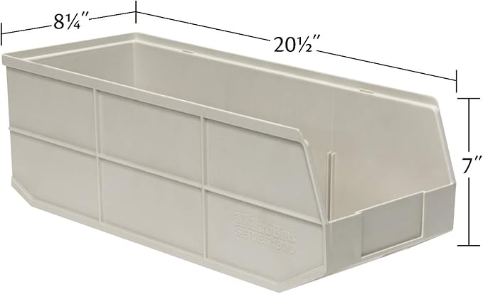 Akro-Mils 30348 1800 Series AkroBin Plastic Stacking Storage Bin, (20-1/2-Inch L x 8-1/4-Inch W x 7-Inch H), Beige, (6-Pack)