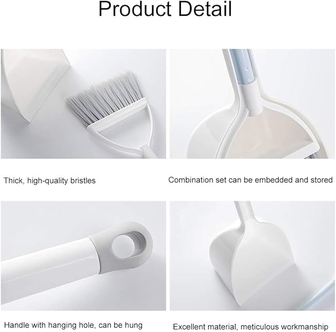 Mini Broom and Dustpan, Home Kitchen Sweeping for Kids(White+Gray)
