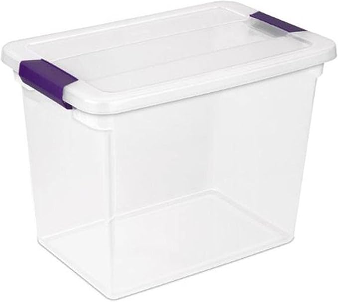 Sterilite 27 Quart Clear Latch Lid Stackable Storage Box Tote, 6 Pack, and Medium Clear Latch Lid File Clip Box, 4 Pack for Household Organization