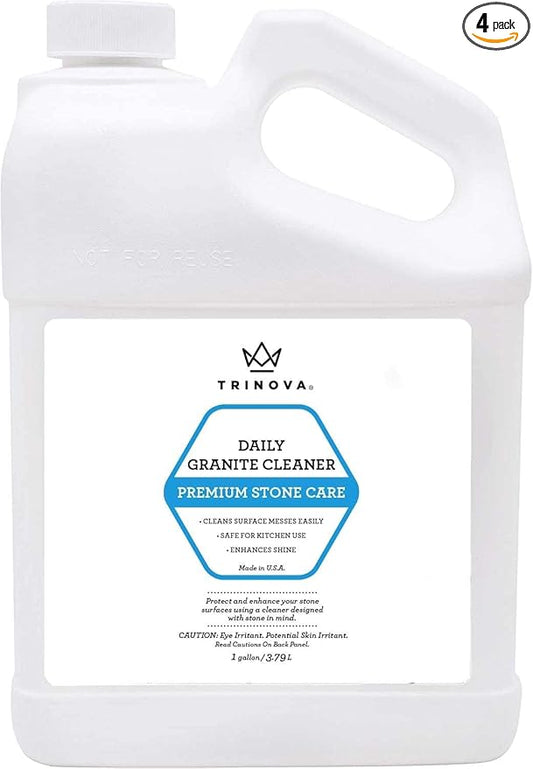 TriNova Granite Cleaner & Polish Gallon Refill for Daily Use - Made in USA, Enhances Shine, Streak-less - for Counter-tops, Marble, Stone, Bathroom Tile Kitchen, & Islands - 128 fl oz (4PK)