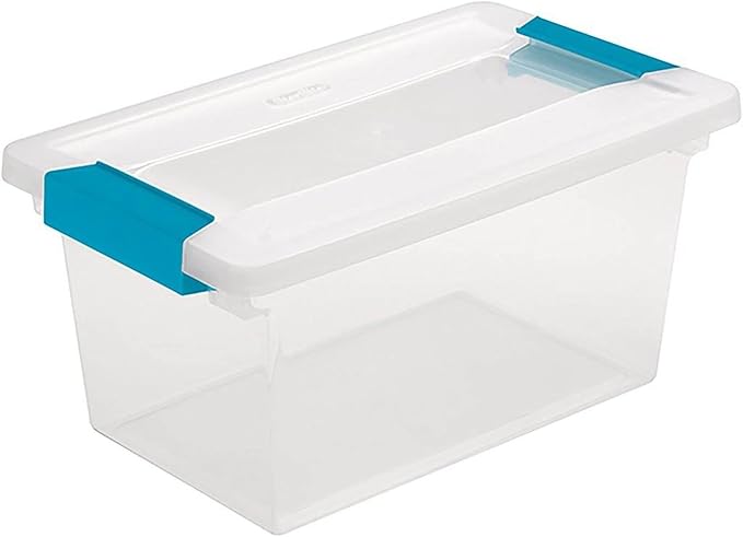 Sterilite 27 Quart Clear Latch Lid Stackable Storage Box Tote, 6 Pack, and Medium Clear Latch Lid File Clip Box, 4 Pack for Household Organization