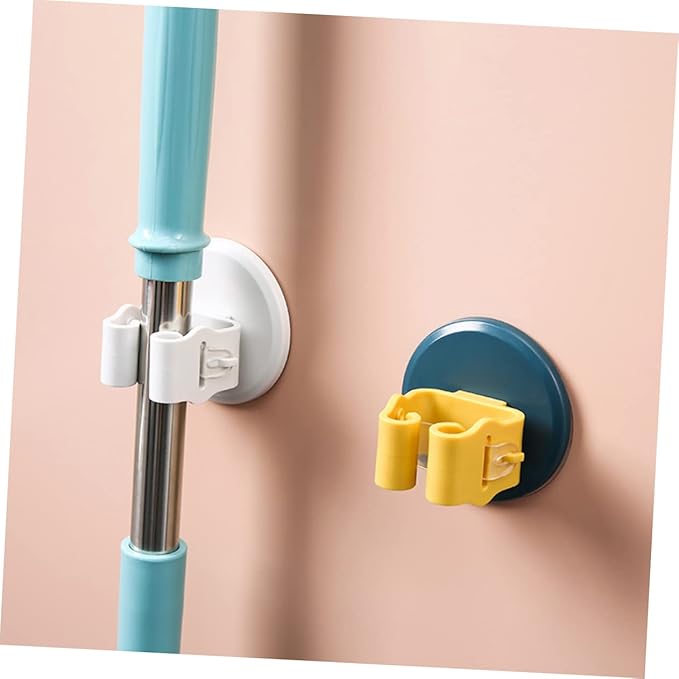 DOITOOL 6pcs Mop and Broom Holder Wall-mounted - Clips for Efficient Storage Cup Design for Easy Installation Kitchen Bathroom and Garage Yellow