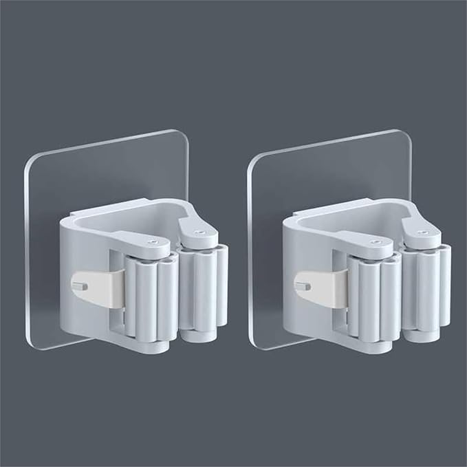 4PCS Mop Broom Holder Wall Mounted Clip Grippers Self-Adhesive No Drilling Racks Anti-Slip Hooks Wall Mount Grippers