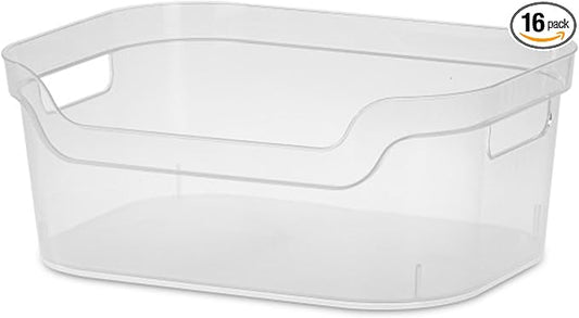STERILITE 5.25 in. X 9.5 in. X 13 Clear Plastic Cube Storage BIN W/Carry Handles, 16