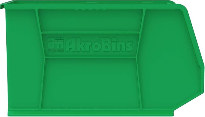 Akro-Mils 30260 AkroBins Plastic Storage Bins, Space-Saving Stackable Bins for Garage, Pantry, Craft Organization, 18" x 11" x 10", Green, 6-Pack