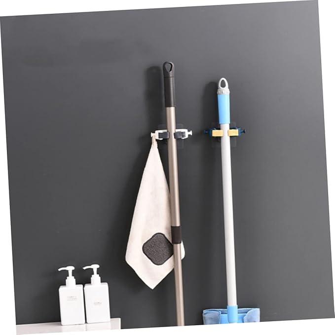 PRETYZOOM 2pcs Wall Mounted Mop Hanger Broom Organizer Bathroom Accessories Holder for Cleaning Tools Space-saving Design