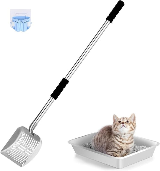 Metal Cat Litter Scoop, 32in cat Scooper for Litter Box,Removable Stainless Steel, Non-Bending Heavy Duty Cat Litter Scoop, Non-Stick Long Handle Cat Litter Scooper with Fixed Bracket