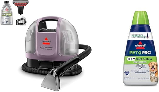 BISSELL Little Green Mini Cordless Portable Carpet and Upholstery Deep Cleaner, Limited Edition Color Dusk Pink, 4015F + BISSELL® PET PRO OXY Spot & Stain Formula for Portable Carpet Cleaners, 2034