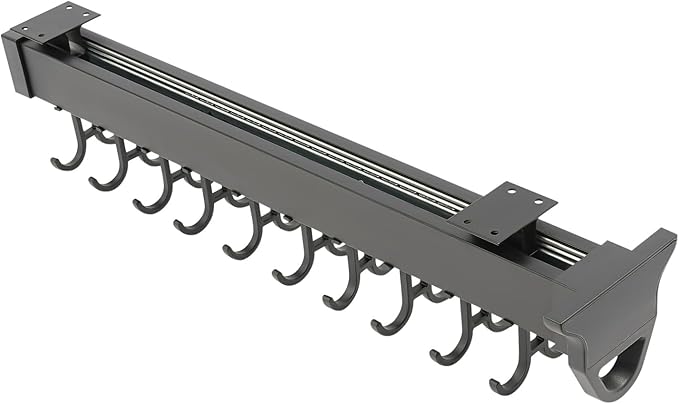 Pull Out Broom Holder Wall Mount, 20-Hook Slide Rail Organizer with Damping System, 66lb Heavy Duty Brooms and Mops Pull Out Storage Rack for Brooms/Mops/Clothes, Laundry Room & Kitchen, Black